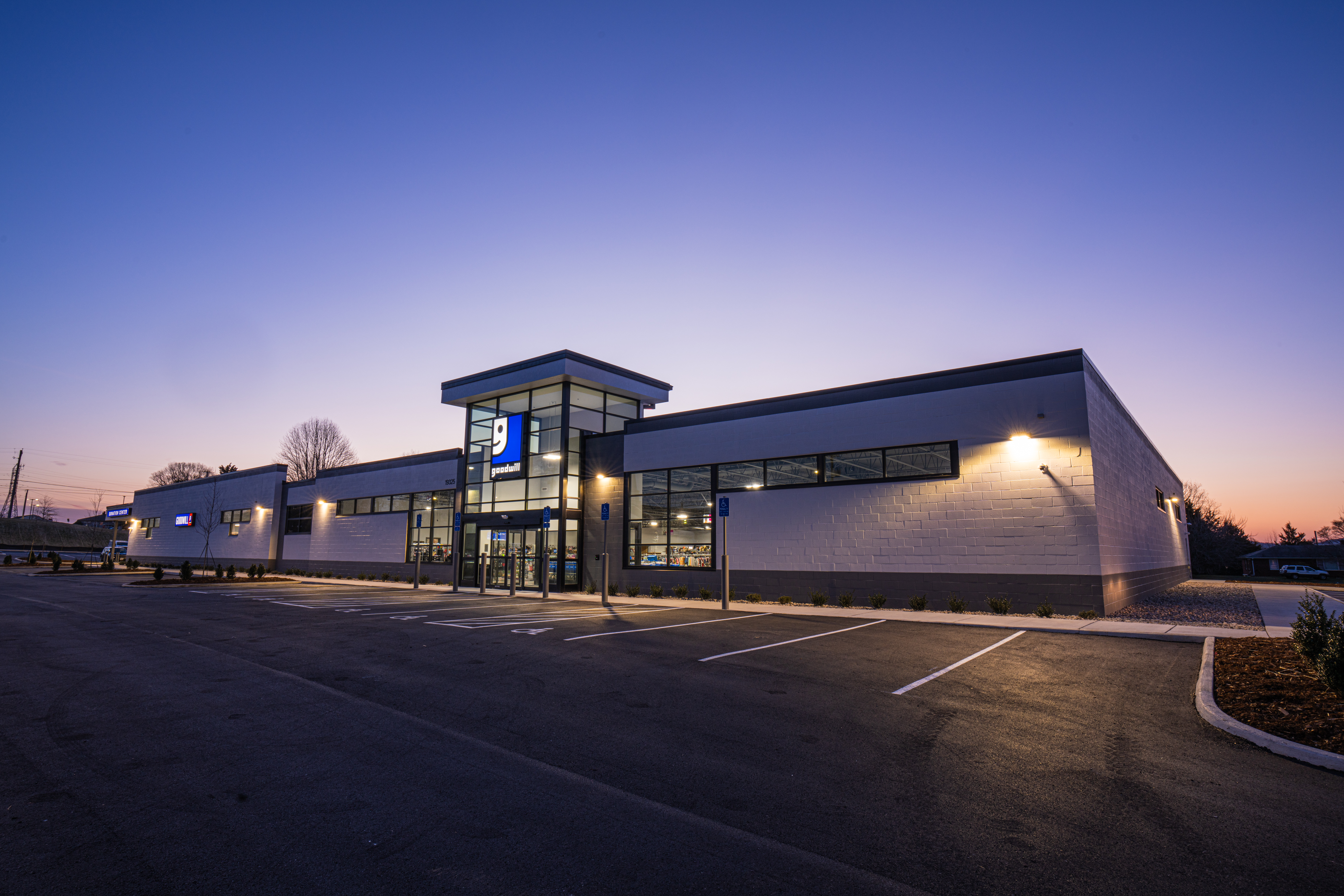 picture of the front of the Goodwill building from the southeast corner